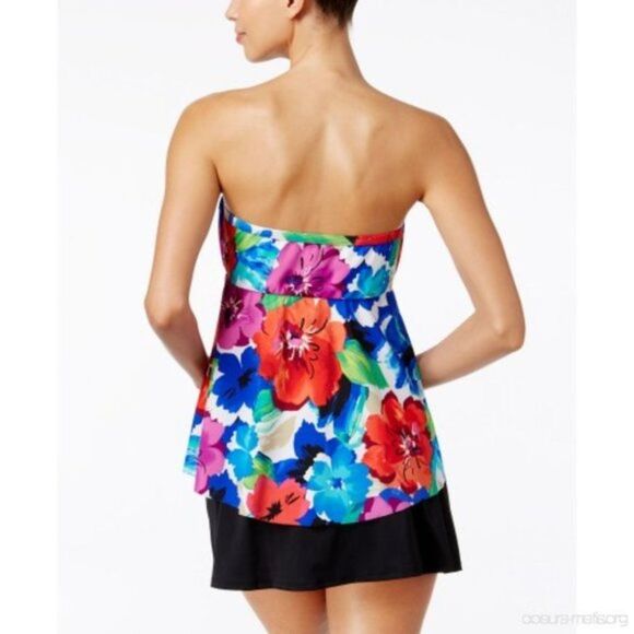 SWIM SOLUTIONS - Halter Bandeau Floral Swim Tankini Top - Picture 2 of 4